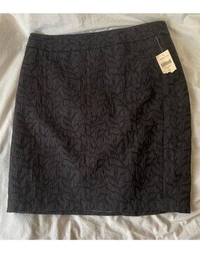 NWT Women's Petite Sz 16P Coldwater Creek Black Lustrous Pencil Skirt Patterned
